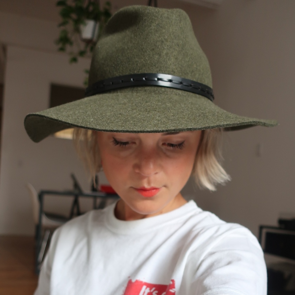 Rag & Bone Green Felted Wool Wide Brim Fedora Hat